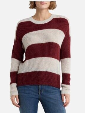 Madewell Rosario Rugby Stripe Alpaca Blend Sweater In Burgundy Size Small